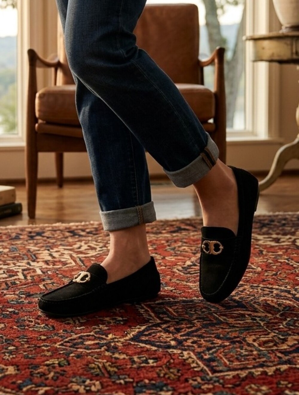 Tory Burch Gemini Link Suede Loafer Black